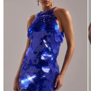 AKIRA Royal Blue Sequin Backless Dress